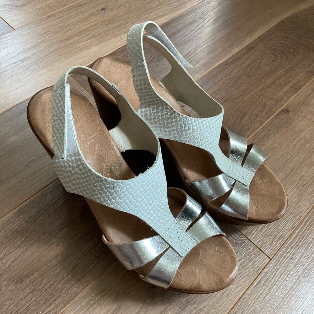 Women's White and Silver Wedge Sandals - Comfortable Slingback